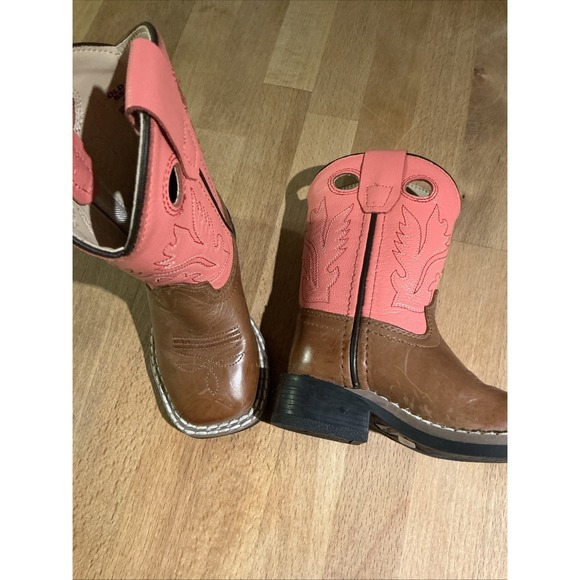 Old West CW2552Y Cowboy Boots Leather Upper Pink & Brown Toddler size US 4.5 - Picture 12 of 15